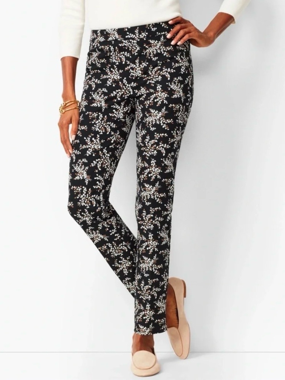 Talbots Black Floral ‘Chatham’ Ankle Length Pants, Size 8